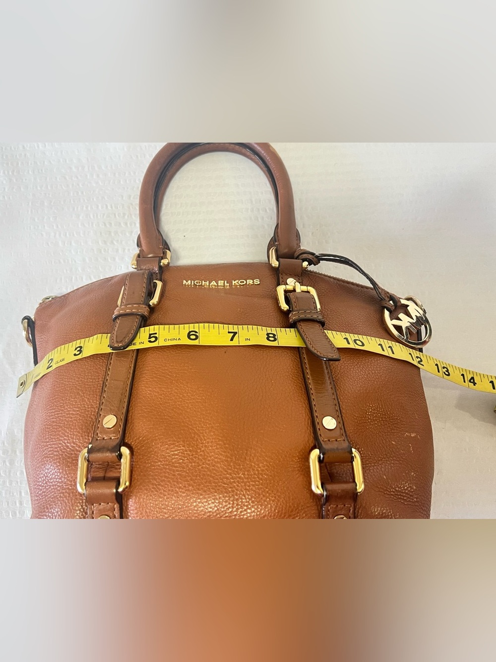 Michael Kors Cognac Pebbled Leather Satchel with Gold Hardware - Picture 6 of 12
